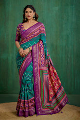 Purple Velvet Tusser Silk Patola Print Ready to Wear Saree - Elegant & Stylish Fashion-RTW-4179